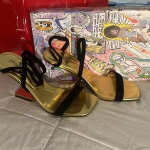 Jeffrey Campbell Black and Gold Sandals